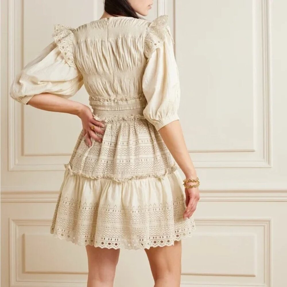 SEA NY Marley Pleated Smocked Mini Dress Cream Women's Sz 6 NWT - Picture 6 of 12